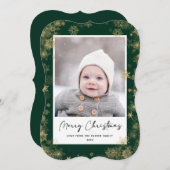 Modern Green Elegant Script Snowflakes Bokeh Feestdagenkaart (Voorkant / Achterkant)