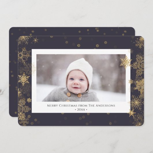 Modern Green Elegant Script Snowflakes Bokeh Feestdagenkaart (Voorkant / Achterkant)