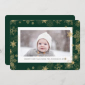 Modern Green Elegant Script Snowflakes Bokeh Feestdagenkaart (Voorkant / Achterkant)