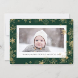 Modern Green Elegant Script Snowflakes Bokeh Feestdagenkaart