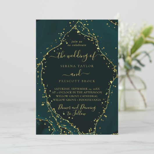 Modern Green Emerald Minimal Calligraphy Wedding I Kaart (Staand voorkant)