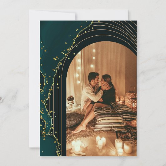 Modern Green Emerald Minimal Calligraphy Wedding I Kaart (Achterkant)