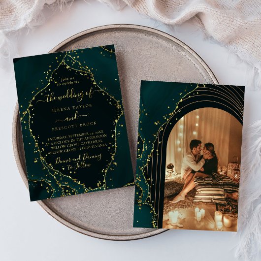 Modern Green Emerald Minimal Calligraphy Wedding I Kaart