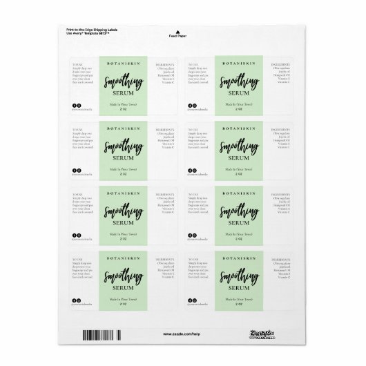 Modern Green Face Serum Labels (Full Sheet)
