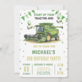Modern Green Farm Tractor 3rd Birthday Invitation Kaart (Voorkant)
