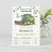 Modern Green Farm Tractor 3rd Birthday Invitation Kaart (Staand voorkant)