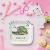 Modern Green Farm Tractor 3rd Birthday Papieren Bordje (Feest)