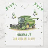 Modern Green Farm Tractor 3rd Birthday Wijn Etiket (Enkel label)