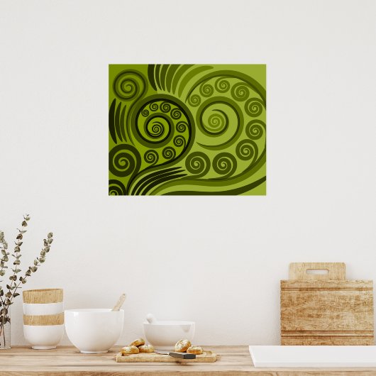 Modern Green Fern-Frond Curls Poster (Keuken)