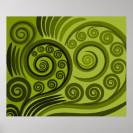 Modern Green Fern-Frond Curls Poster