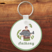 Modern Green Fisherman Illustratie Vist naam Sleutelhanger (Voorkant)