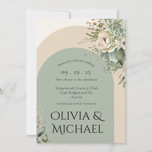 Modern Green Floral Abstract Simple Wedding Kaart (Voorkant)