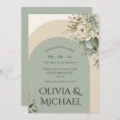 Modern Green Floral Abstract Simple Wedding Kaart (Voorkant / Achterkant)