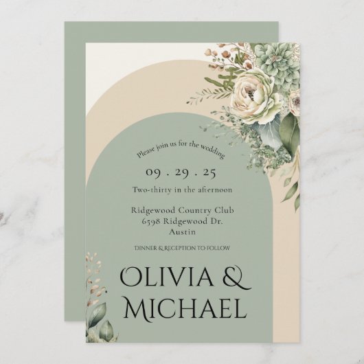 Modern Green Floral Abstract Simple Wedding Kaart (Voorkant / Achterkant)