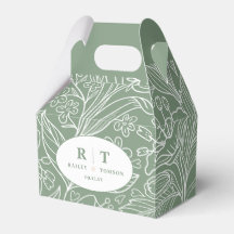 Modern Green Floral Monogram Dank je huwelijk