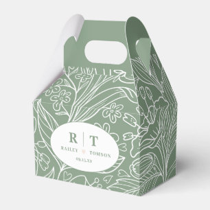 Modern Green Floral Monogram Dank je huwelijk Bedankdoosjes