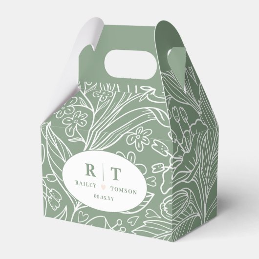 Modern Green Floral Monogram Dank je huwelijk Bedankdoosjes (Voorkant Zijde)