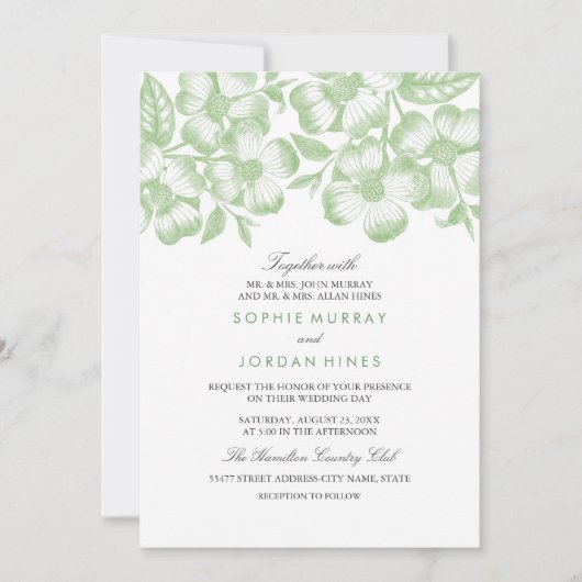 Modern Green Floral Wedding Invitation Kaart (Voorkant)