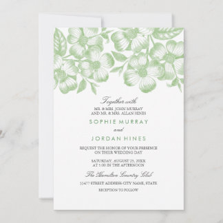 Modern Green Floral Wedding Invitation Kaart