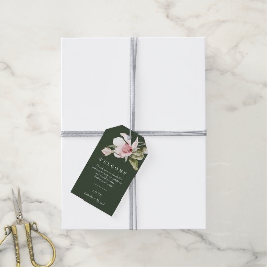 Modern Green Floral Wedding Welcome Bag Label Cadeaulabel (Met Touw)