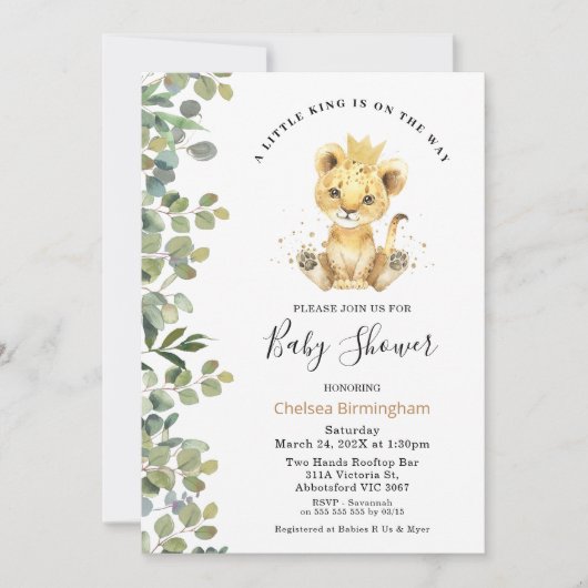 Modern Green Foliag Baby Lion Baby shower Kaart (Voorkant)