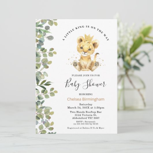 Modern Green Foliag Baby Lion Baby shower Kaart (Staand voorkant)