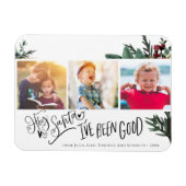 Modern Green Fun Script Hey Santa Pine Bough Foto Magneet (Horizontaal)