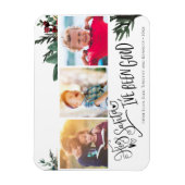 Modern Green Fun Script Hey Santa Pine Bough Foto Magneet (Verticaal)
