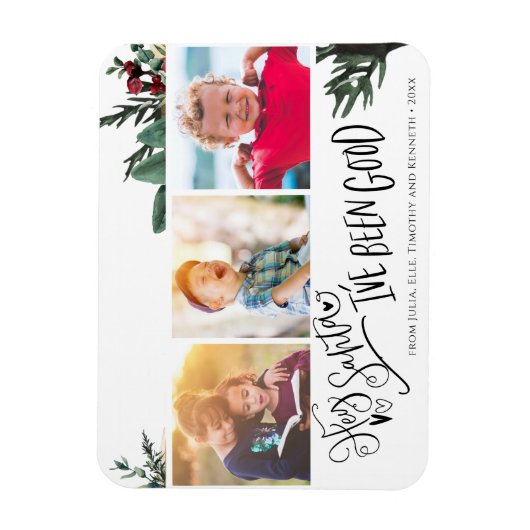 Modern Green Fun Script Hey Santa Pine Bough Foto Magneet (Verticaal)