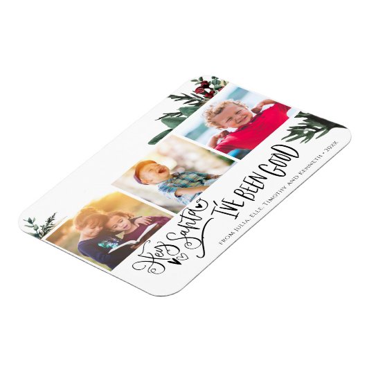 Modern Green Fun Script Hey Santa Pine Bough Foto Magneet (Linkerzijde)