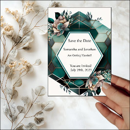 Modern Green Geometric Design Save the Date Card Kaart