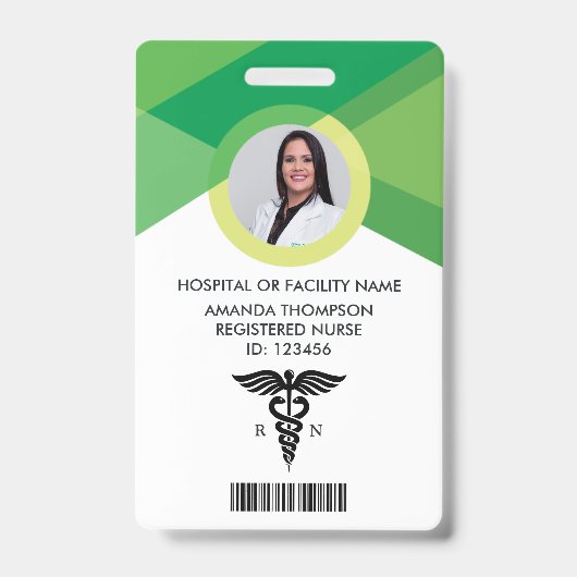 Modern Green Geometric Registered Neurse Foto ID Badge (Voorzijde)