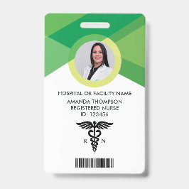 Modern Green Geometric Registered Neurse Foto ID Badge