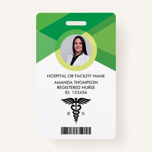 Modern Green Geometric Registered Neurse Foto ID Badge (Voorkant)
