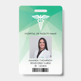 Modern Green Geometric Registered Neurse Foto ID Badge