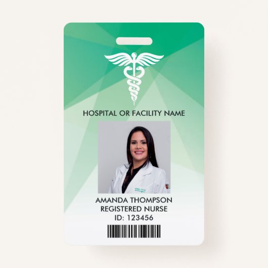 Modern Green Geometric Registered Neurse Foto ID Badge (Voorkant)