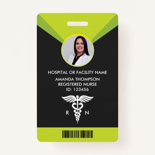Modern Green Geometric Registered Neurse Foto ID Badge (Voorkant)