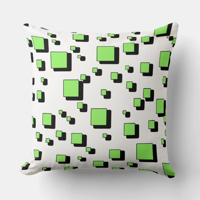 Modern Green Geometric Square Pattern Throw Pillow Kussen (Voorkant)