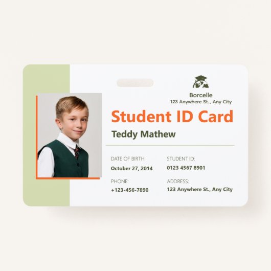Modern Green Geometric Student ID Kaart Badge (Voorkant)