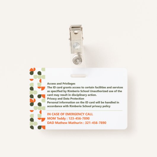 Modern Green Geometric Student ID Kaart Badge (Achterkant met clip)