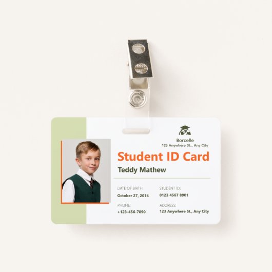 Modern Green Geometric Student ID Kaart Badge (Voorkant met clip)