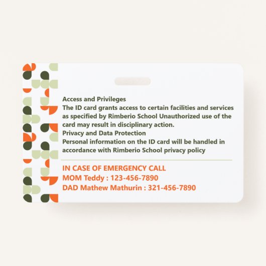 Modern Green Geometric Student ID Kaart Badge (Achterkant)