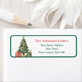 Modern Green Gingham Kerstboom Ornamenten Naam Etiket (Insitu)