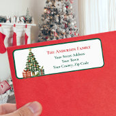 Modern Green Gingham Kerstboom Ornamenten Naam Etiket