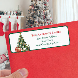 Modern Green Gingham Kerstboom Ornamenten Naam Etiket