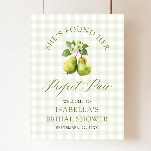 Modern Green Gingham Perfect Pair Bridal Shower Poster