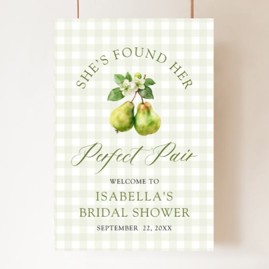 Modern Green Gingham Perfect Pair Bridal Shower Poster