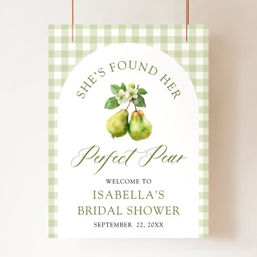 Modern Green Gingham Perfect Pear Bridal Shower Poster