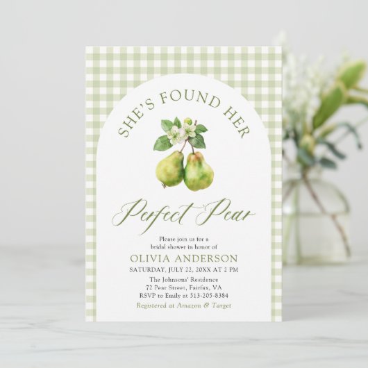 Modern Green Gingham Perfect Pear Vrijgezellenfees Kaart (Staand voorkant)
