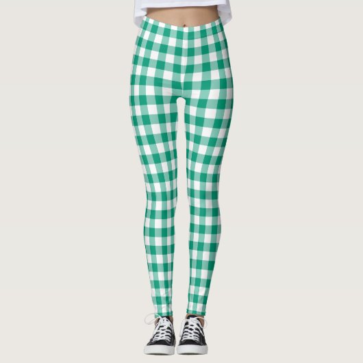 Modern Green Gingham Plaid Leggings (Voorkant)